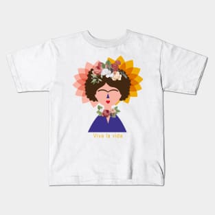 Funny tshirt, cute Frida kahlo feminist, feminism portrait, mexican painter colorful flowers viva la vida Kids T-Shirt